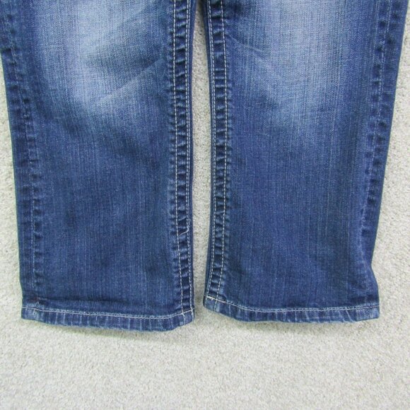 Maurices Bootcut Jeans 3/4 Low Rise Stretch Blue Denim Embroidered Pockets Y2K - Picture 5 of 11